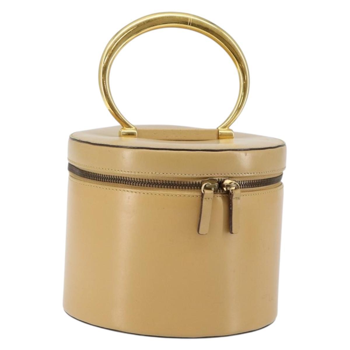 Celine Vanity Pouch Leather Metal Beige Gold Auth Bs29414